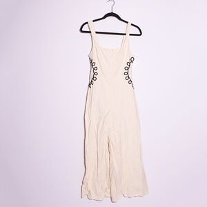 Petal + Pup Crete Wide Leg Cotton Linen Square Neck Jumpsuit Jumper Ivory Black